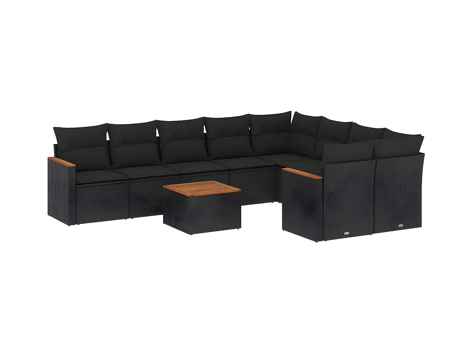 Salon de jardin 10 pcs avec coussins noir résine tressée