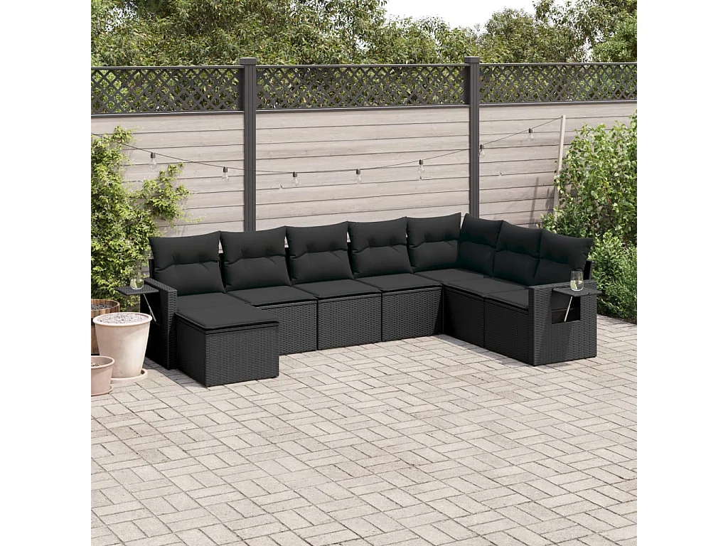 Set Divani da Giardino con Cuscini 8 pz Nero in Polyrattan