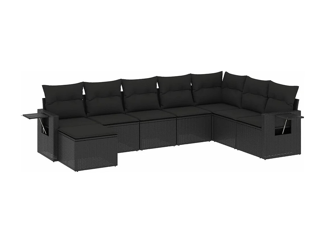 Set Divani da Giardino con Cuscini 8 pz Nero in Polyrattan