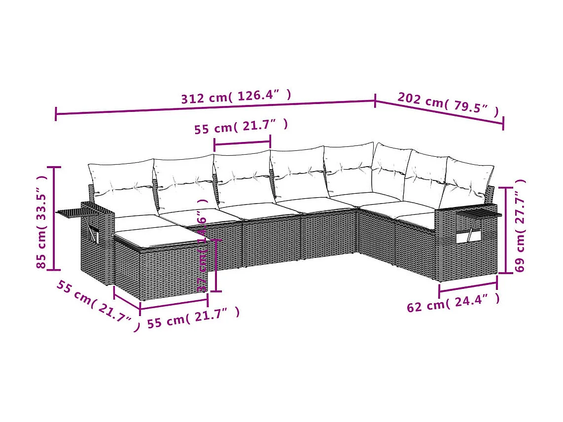 Set Divani da Giardino con Cuscini 8 pz Nero in Polyrattan
