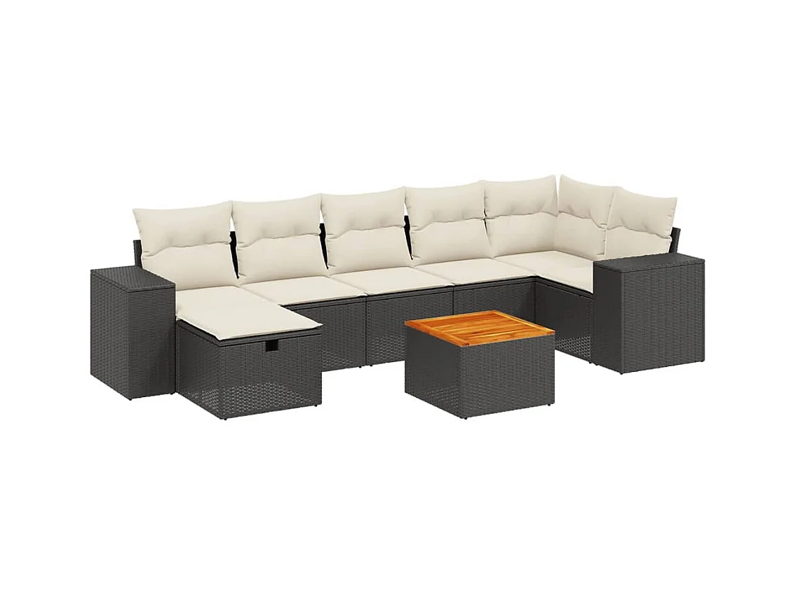 8-tlg. Garten-Sofagarnitur mit Kissen Schwarz Poly Rattan