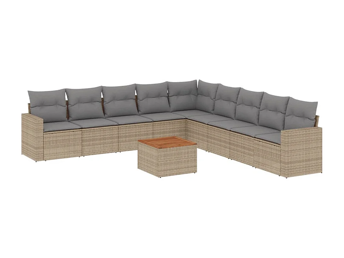 Set Divano da Giardino 10 pz con Cuscini Beige Misto Polyrattan