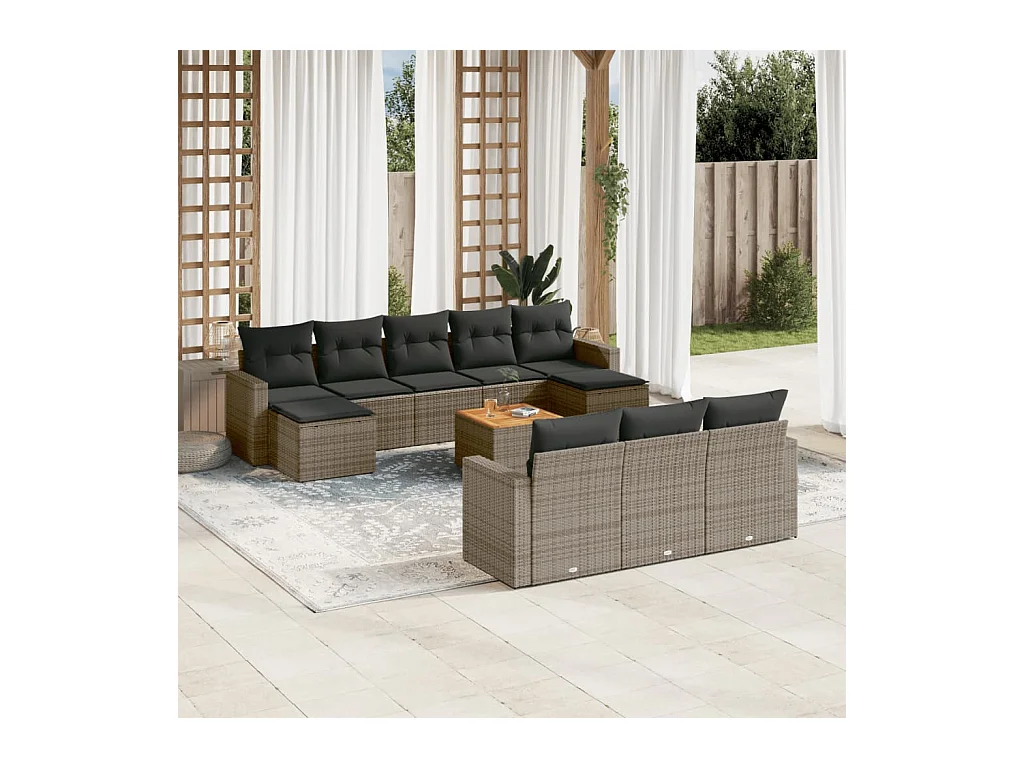 11-delige Loungeset met kussens poly rattan grijs