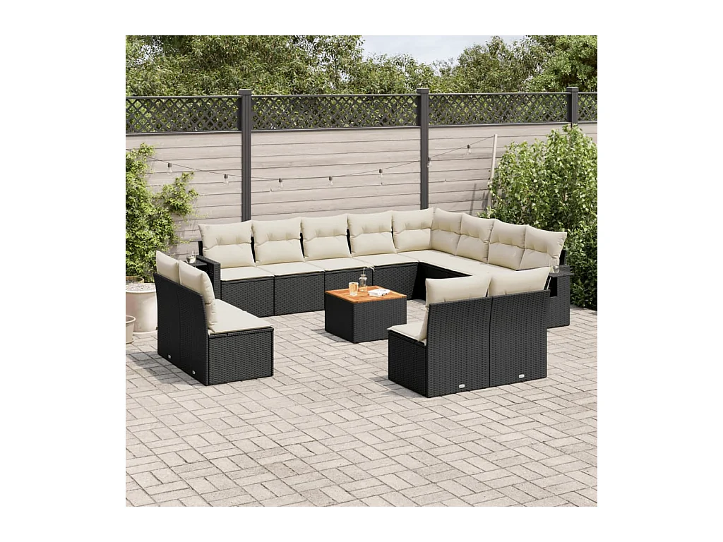 Set Divani da Giardino 13pz con Cuscini Nero in Polyrattan