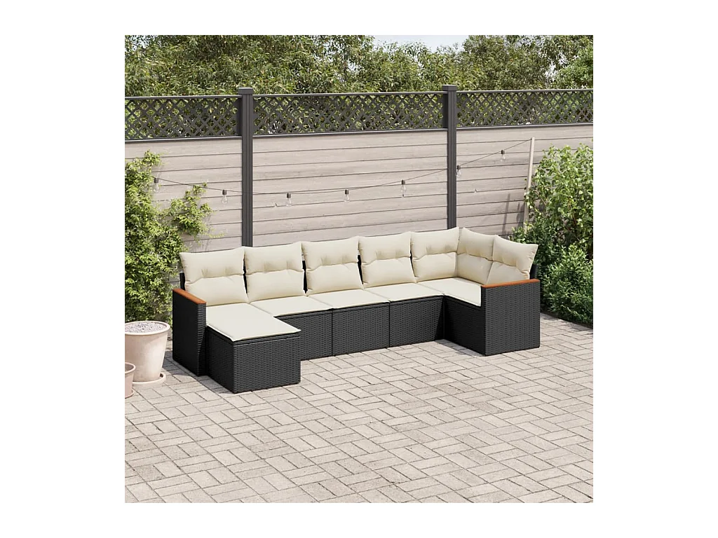 Salon de jardin 7 pcs avec coussins noir résine tressée