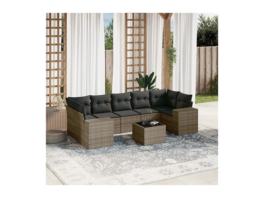 Set Divano da Giardino 8 pz con Cuscini Grigio in Polyrattan