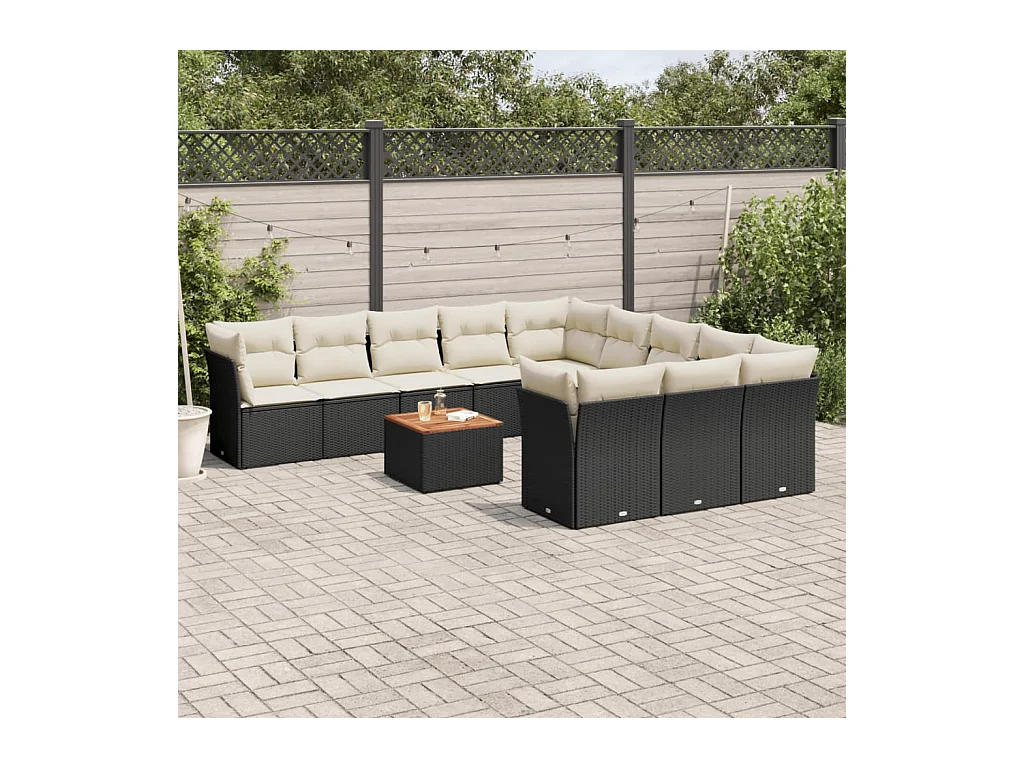 Salon de jardin 12 pcs avec coussins noir résine tressée