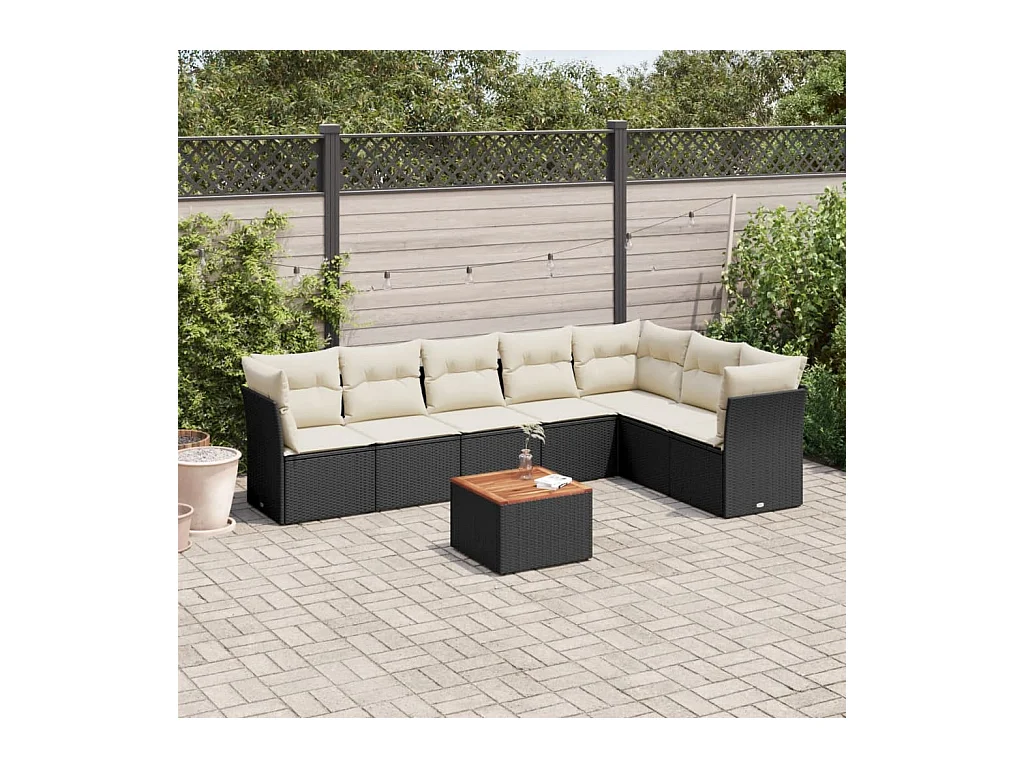 Salon de jardin 8 pcs avec coussins noir résine tressée