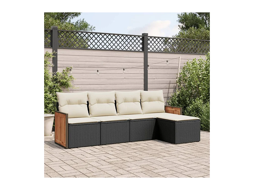 Set Divani da Giardino 5 pz con Cuscini in Polyrattan Nero