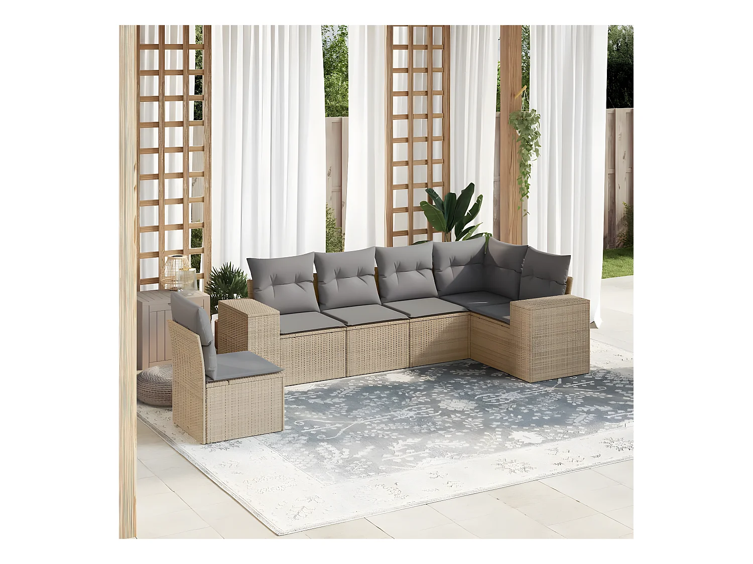 Salon de jardin avec coussins 6 pcs beige résine tressée