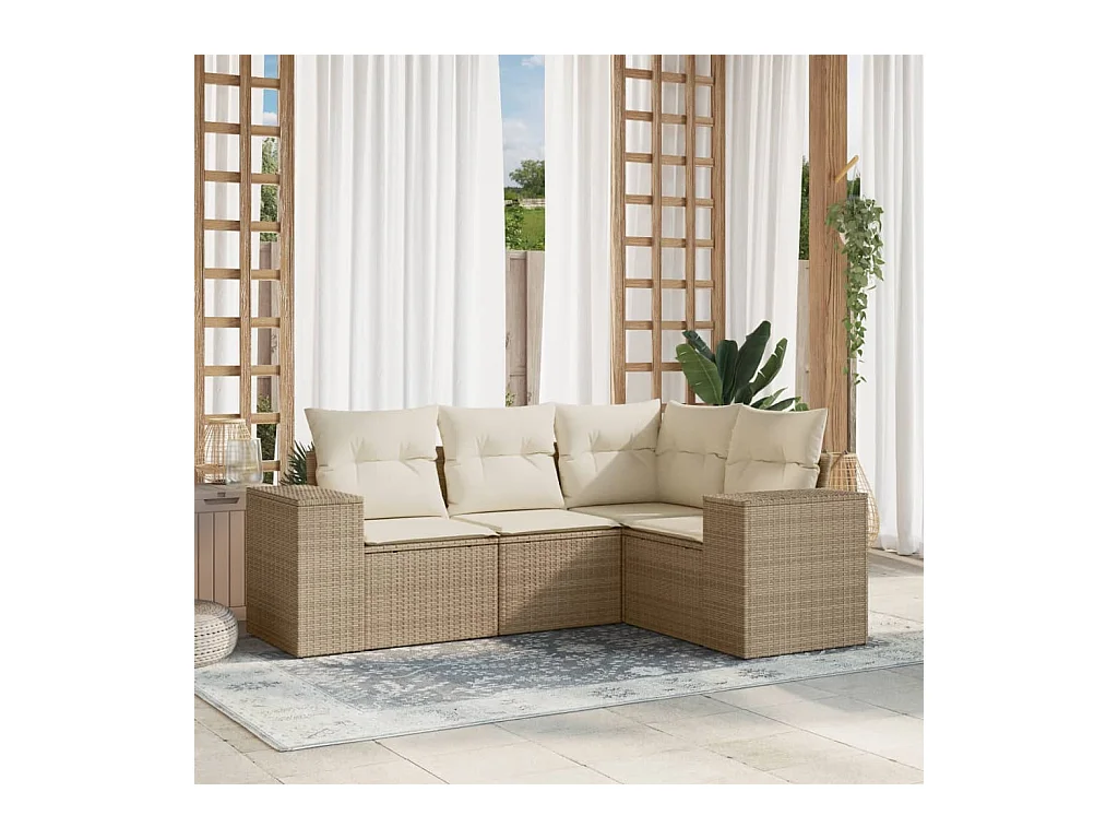 Salon de jardin avec coussins 4 pcs beige résine tressée