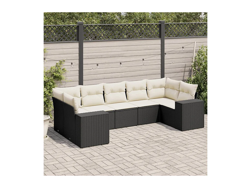 7-delige Loungeset met kussens poly rattan zwart