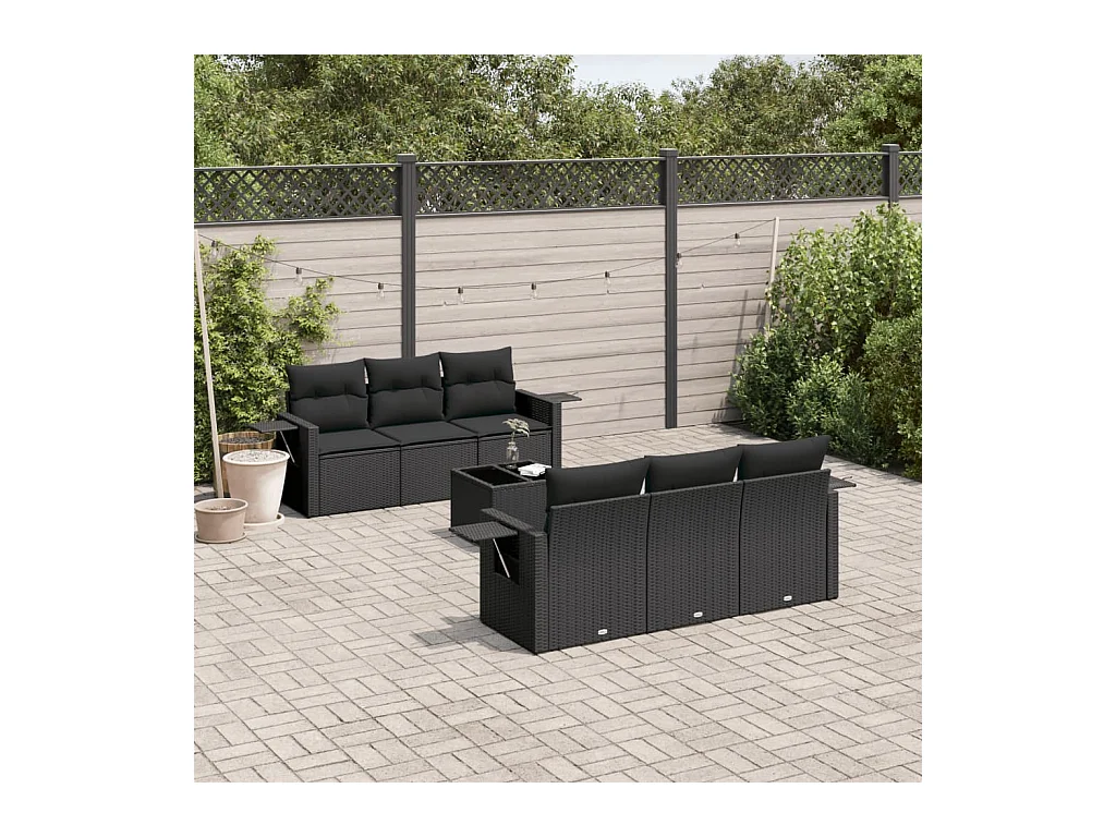 Set Divani da Giardino con Cuscini 7pz Nero Polyrattan