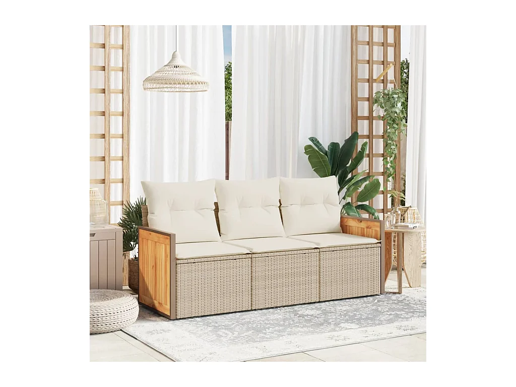 3-tlg. Garten-Sofagarnitur mit Kissen Beige Poly Rattan