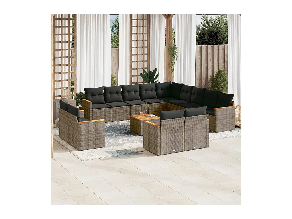 14-delige Loungeset met kussens poly rattan grijs