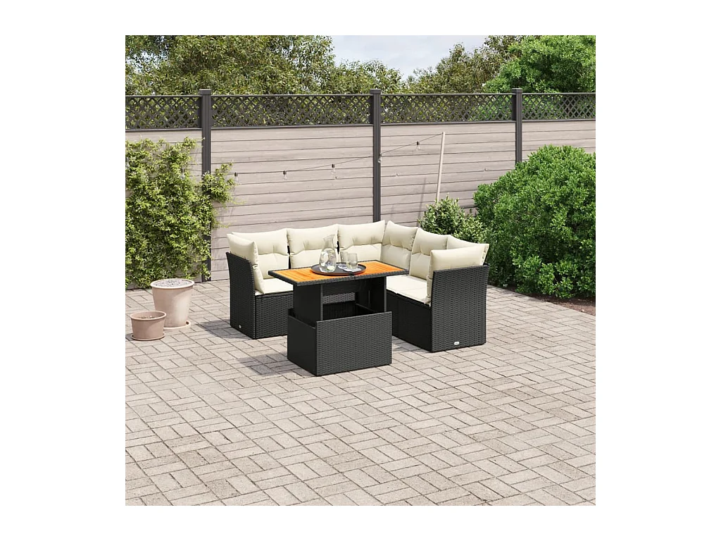 5-tlg. Garten-Sofagarnitur mit Kissen Schwarz Poly Rattan