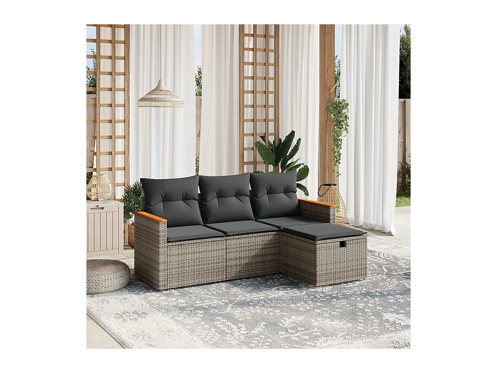 4-delige Loungeset met kussens poly rattan grijs