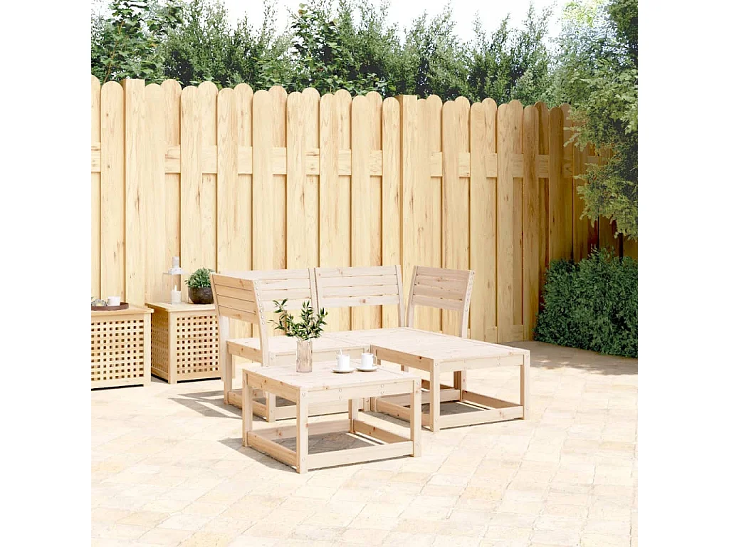 3 pcs conjunto sofás de jardim madeira de pinho maciça