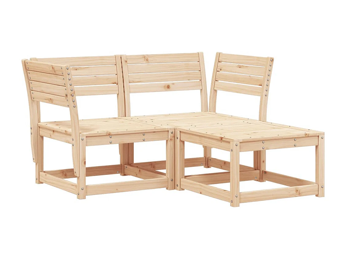 3 pcs conjunto sofás de jardim madeira de pinho maciça