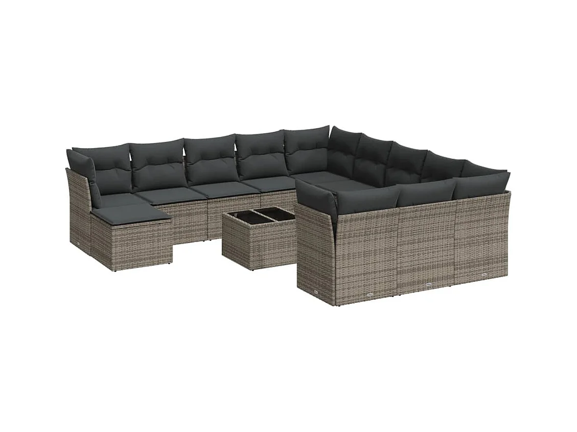 Salon de jardin avec coussins 13 pcs gris résine tressée