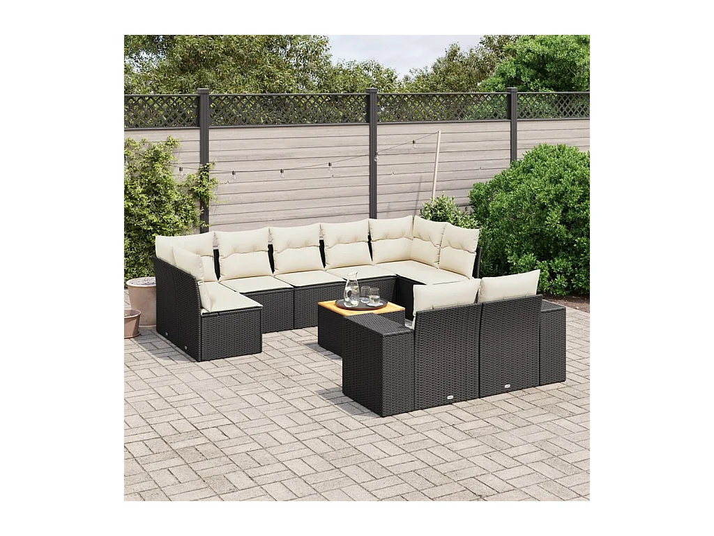 Salon de jardin 10 pcs avec coussins noir résine tressée
