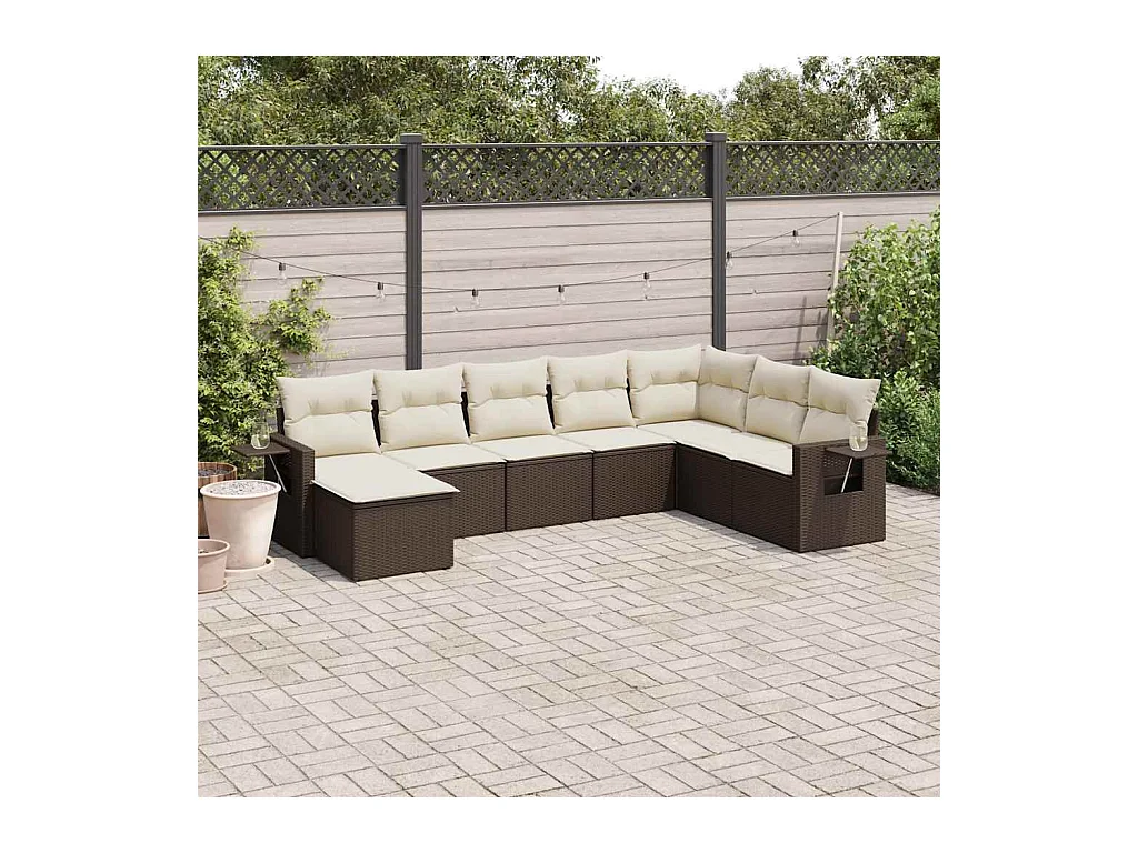8-tlg. Garten-Sofagarnitur mit Kissen Braun Poly Rattan