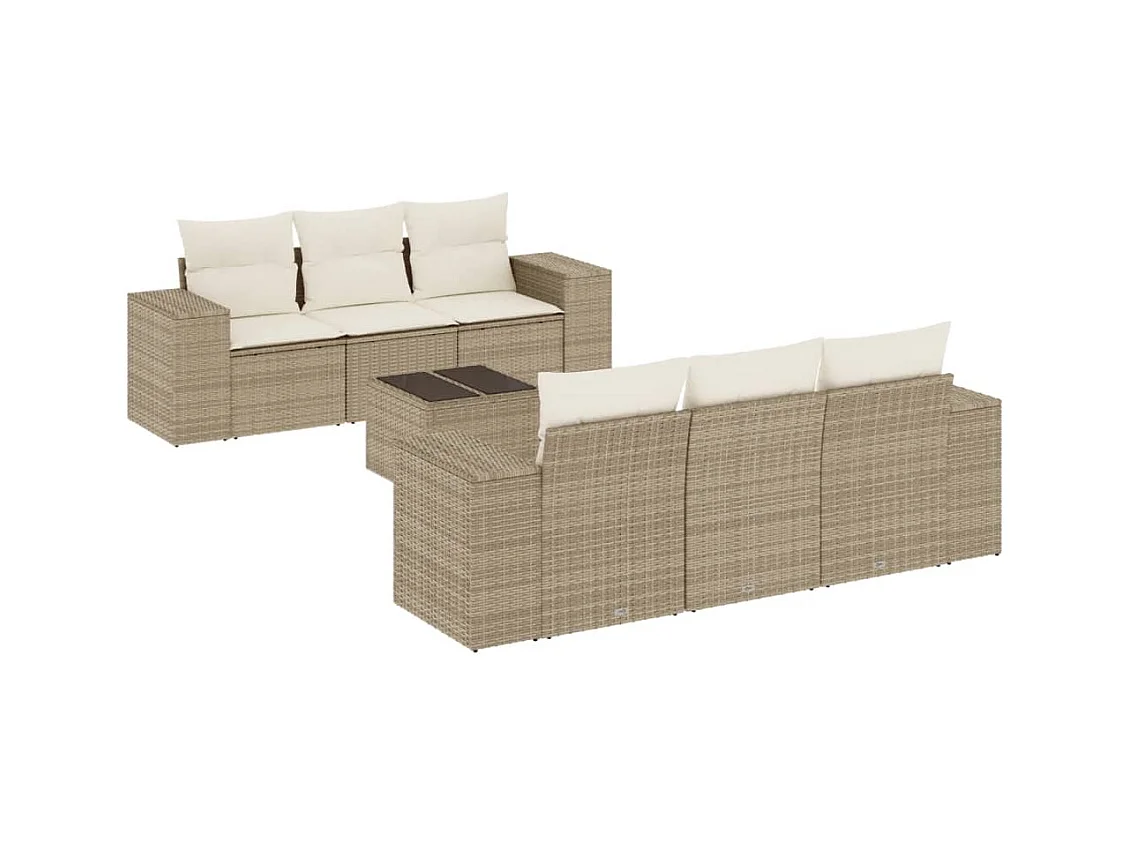 Salon de jardin avec coussins 7 pcs beige résine tressée