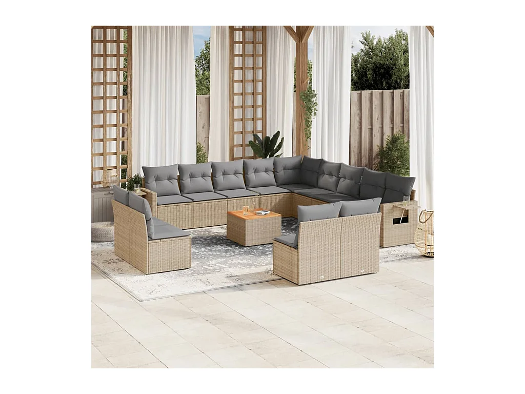 14-delige Loungeset met kussens poly rattan gemengd beige