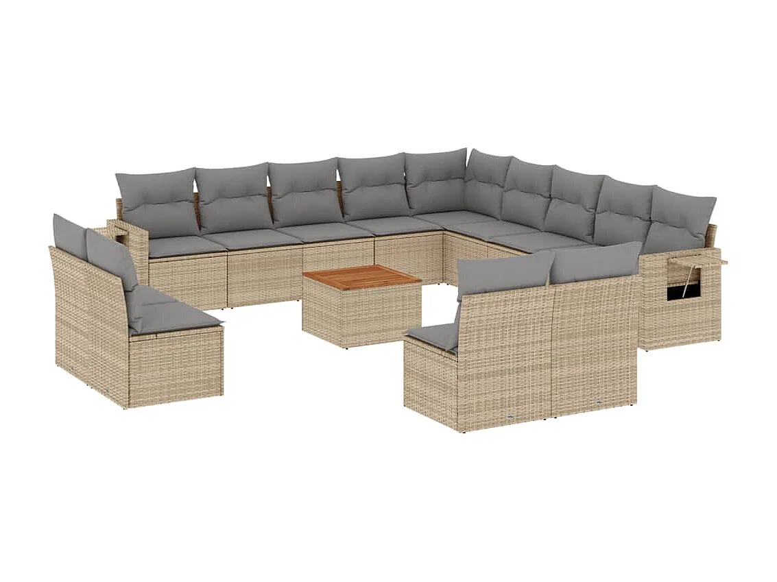 14-tlg. Garten-Sofagarnitur mit Kissen Beige Poly Rattan