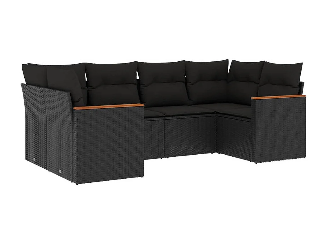 Set Divano da Giardino 6 pz con Cuscini Nero in Polyrattan
