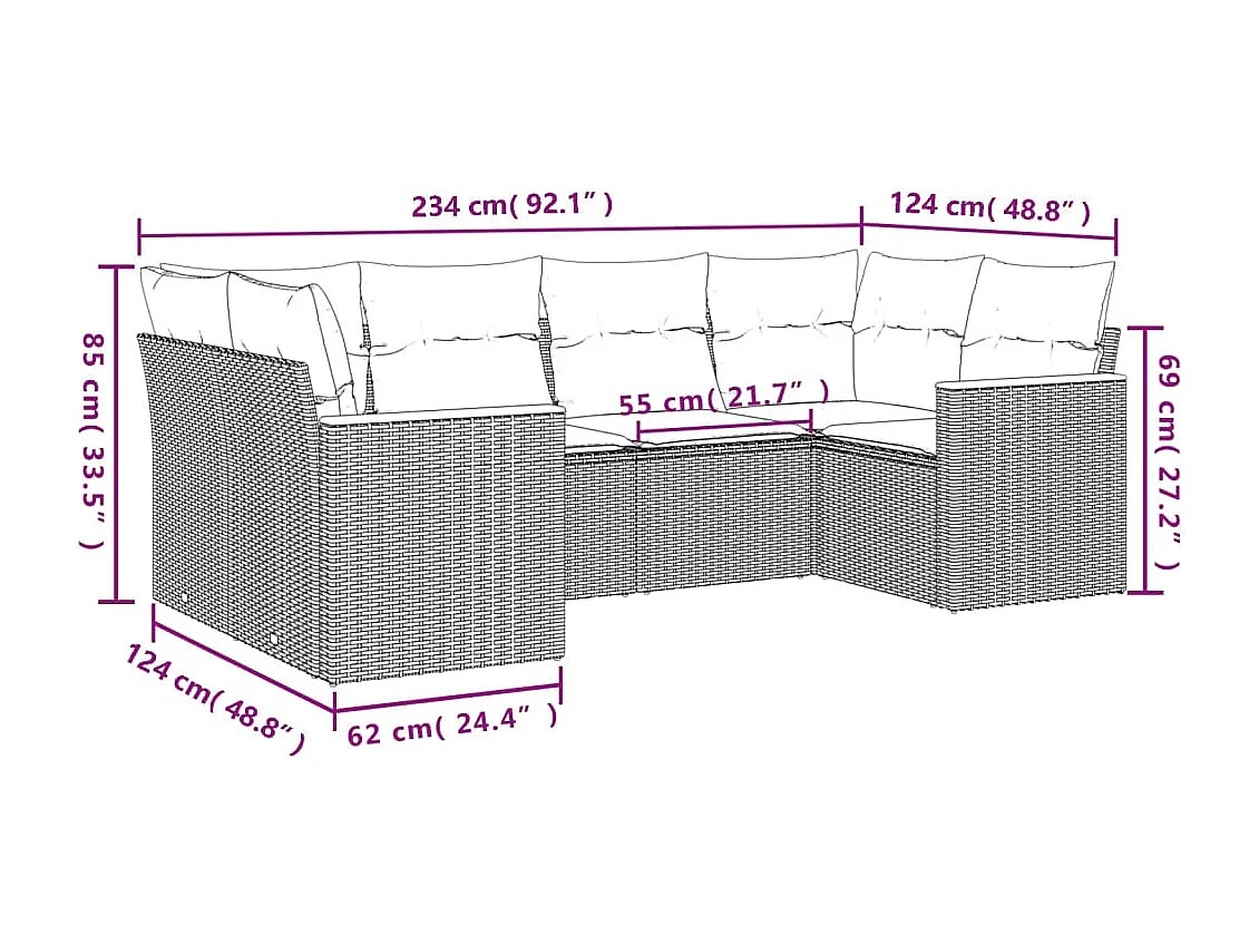 Set Divano da Giardino 6 pz con Cuscini Nero in Polyrattan