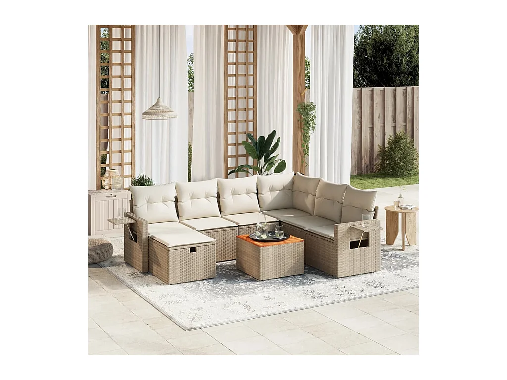 Salon de jardin avec coussins 8 pcs beige résine tressée