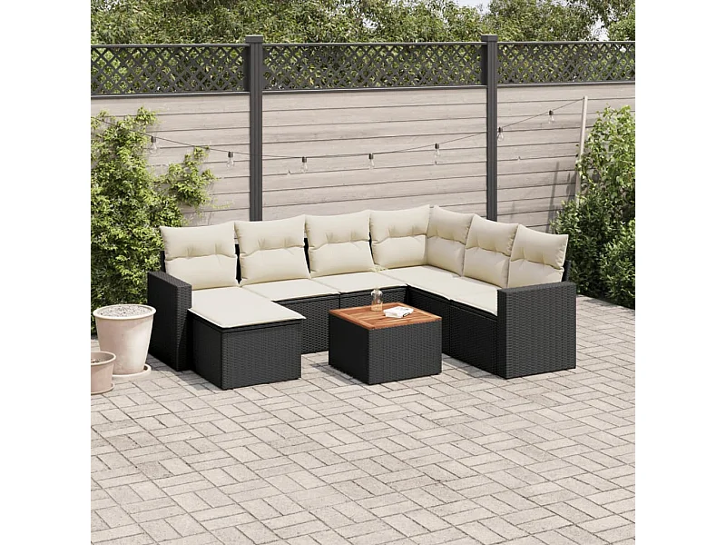 8-tlg. Garten-Sofagarnitur mit Kissen Schwarz Poly Rattan
