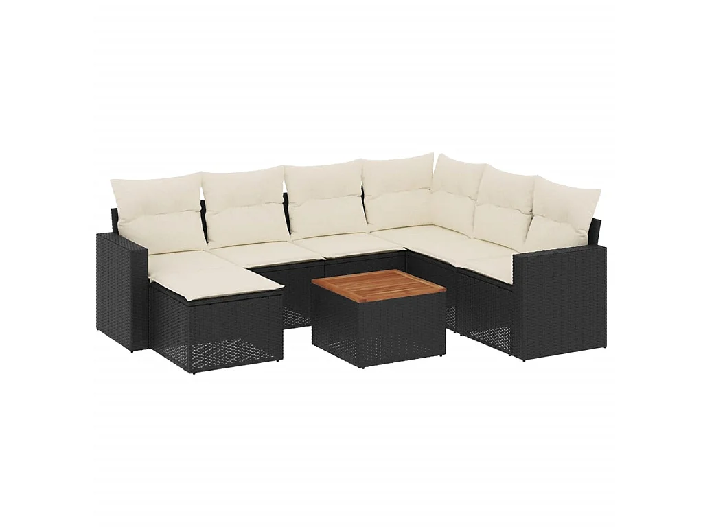 Set Divani da Giardino con Cuscini 8 pz Nero in Polyrattan