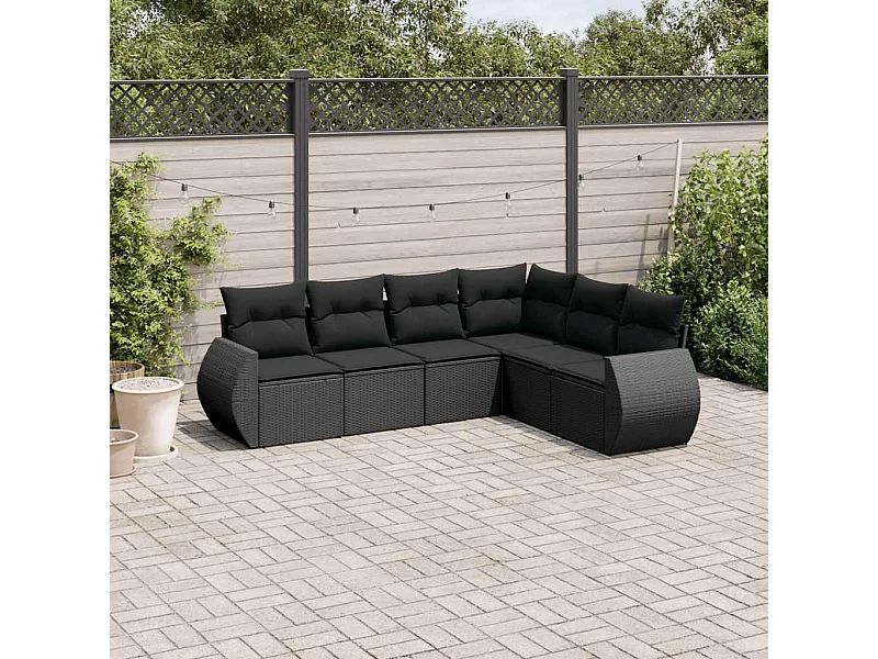 Salon de jardin 6 pcs avec coussins noir résine tressée