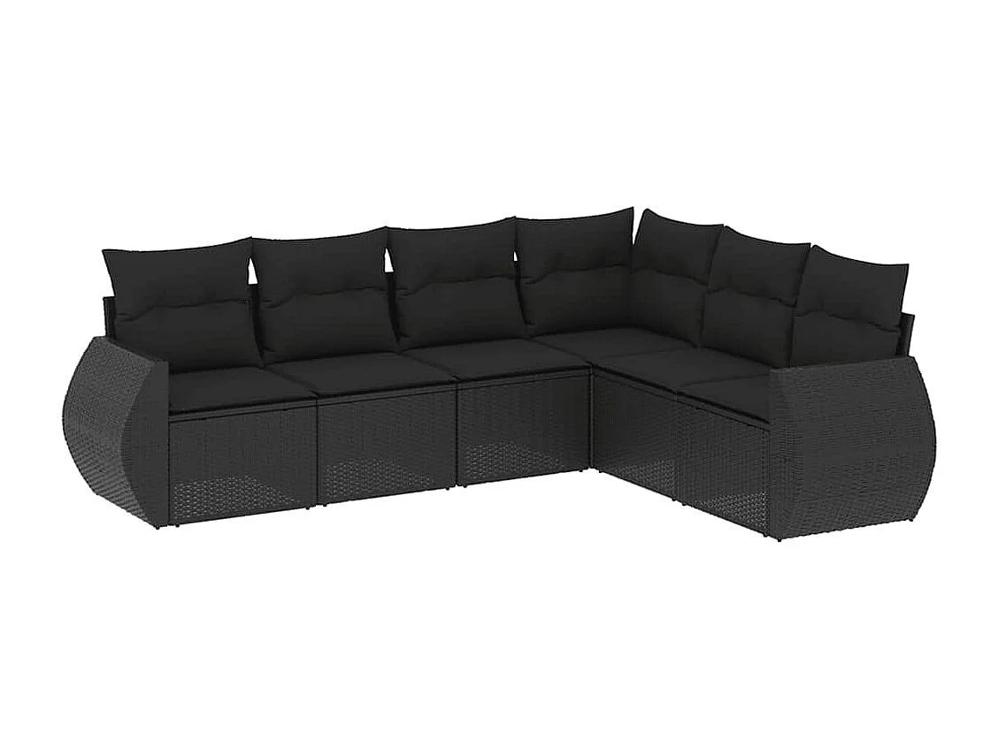 6 pcs conjunto sofás de jardim c/ almofadões vime PE preto