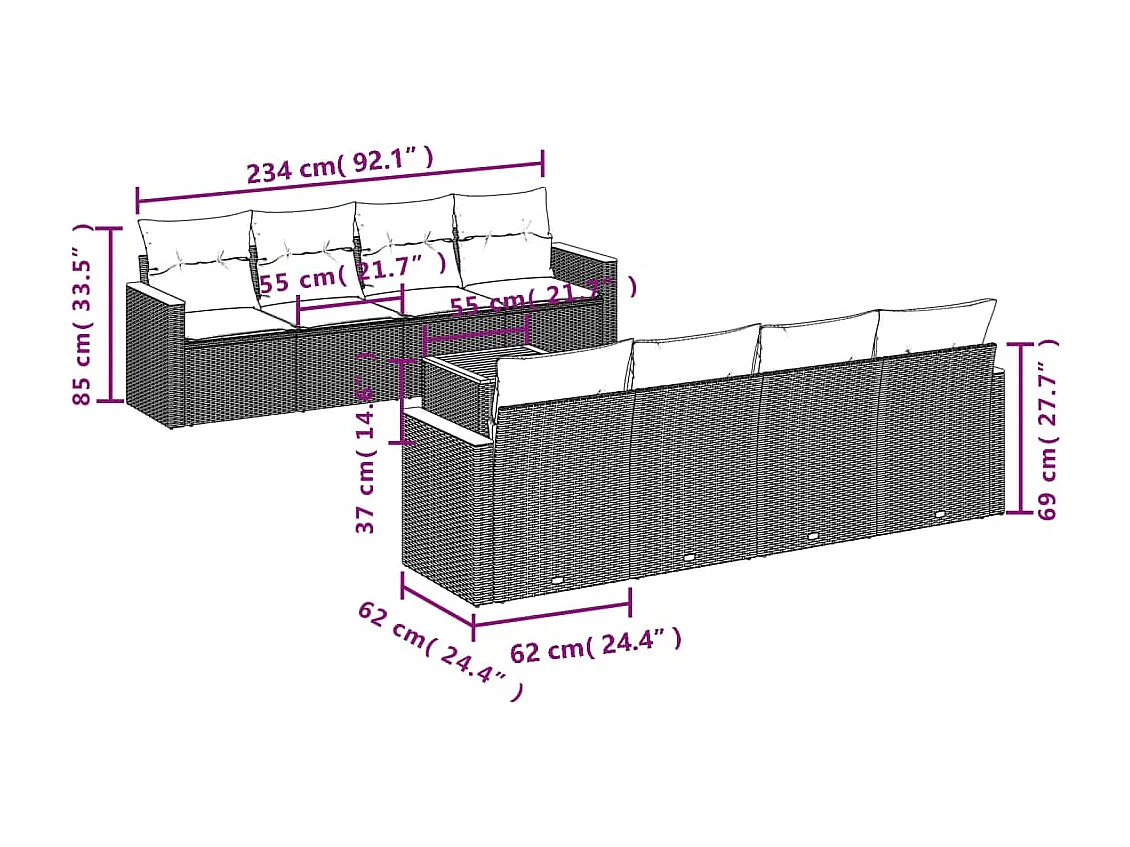 Salon de jardin avec coussins 9 pcs beige résine tressée