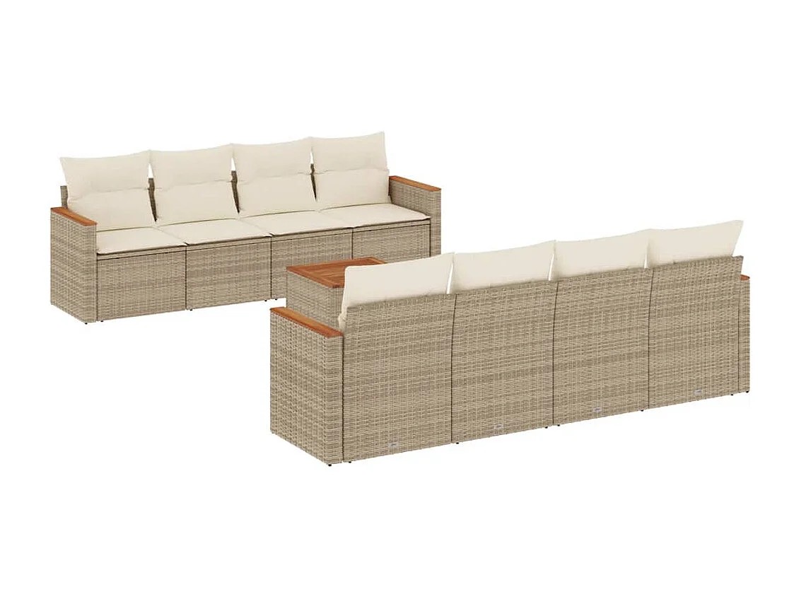 9-tlg. Garten-Sofagarnitur mit Kissen Beige Poly Rattan