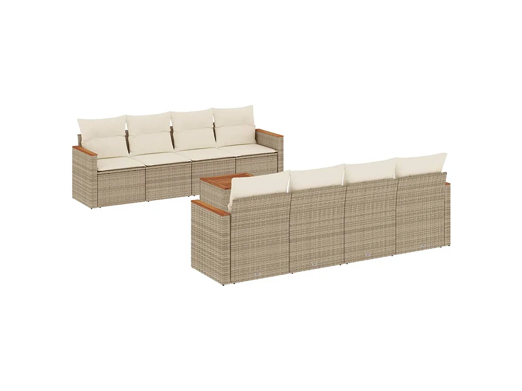 9-tlg. Garten-Sofagarnitur mit Kissen Beige Poly Rattan