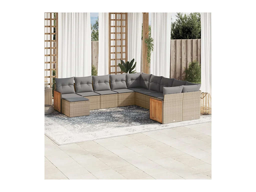 11-delige Tuinset met kussens poly rattan beige
