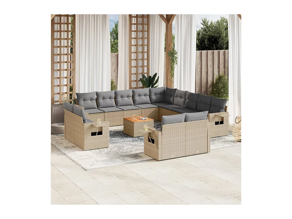 14-delige Loungeset met kussens poly rattan gemengd beige