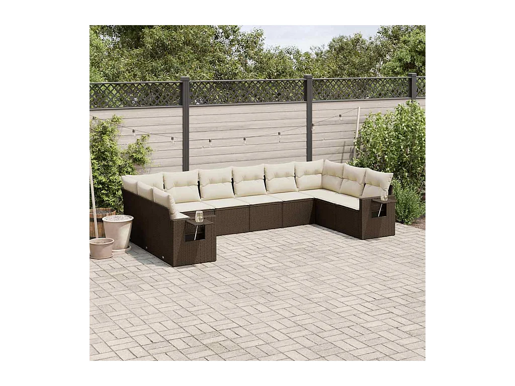 10-delige Loungeset met kussens poly rattan bruin