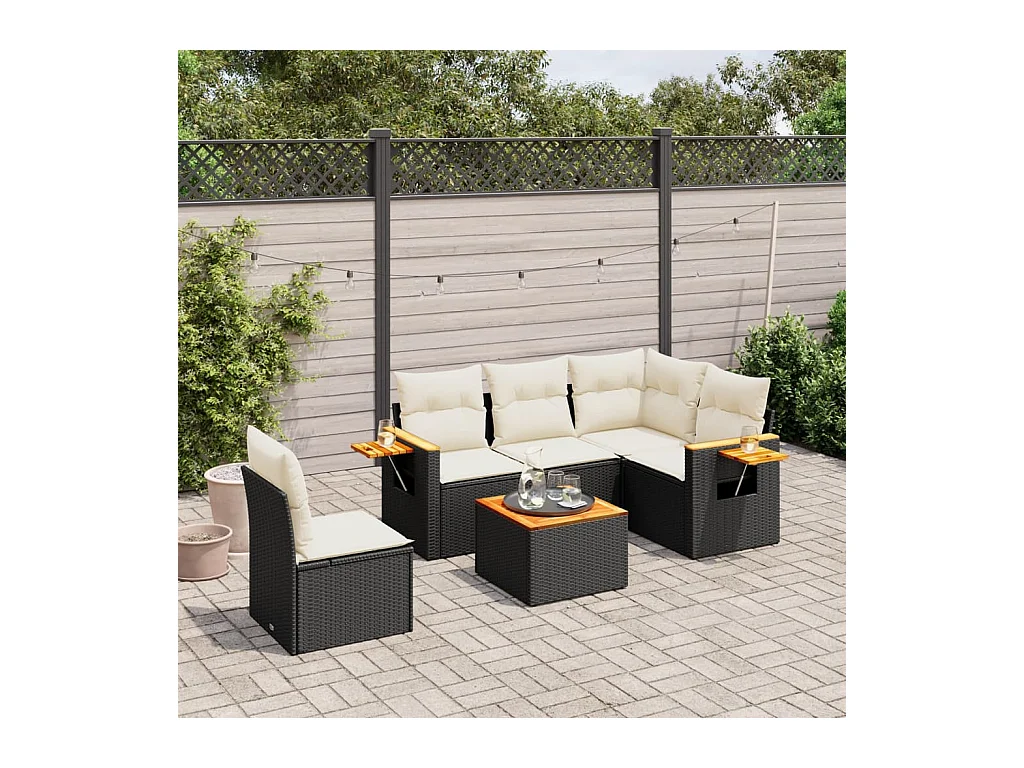 Set Divano da Giardino 6 pz con Cuscini Nero in Polyrattan