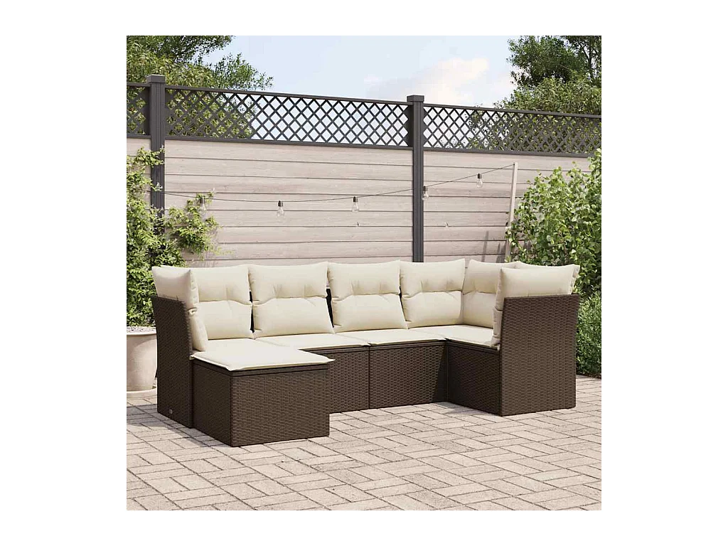 Set sofás de jardín 6 piezas y cojines ratán sintético marrón
