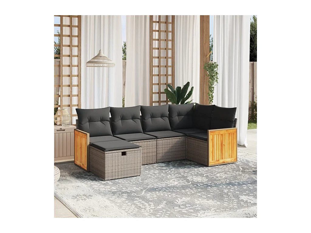 Set de muebles de jardín 6 pzas y cojines ratán sintético gris