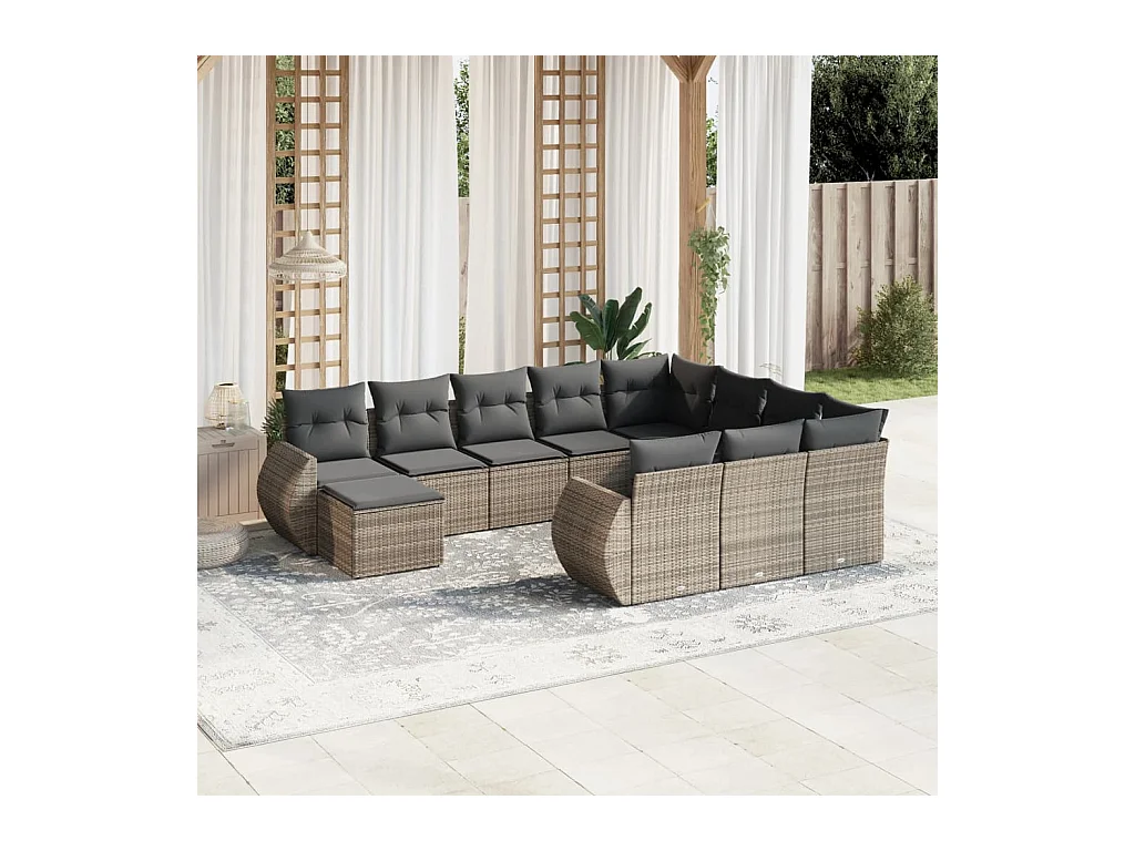 Set Divani da Giardino 11 pz con Cuscini in Polyrattan Grigio