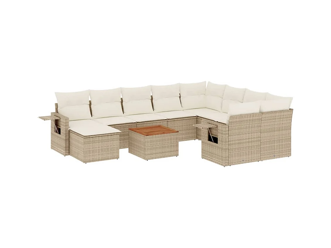 Set Divani da Giardino 11 pz con Cuscini Beige in Polyrattan