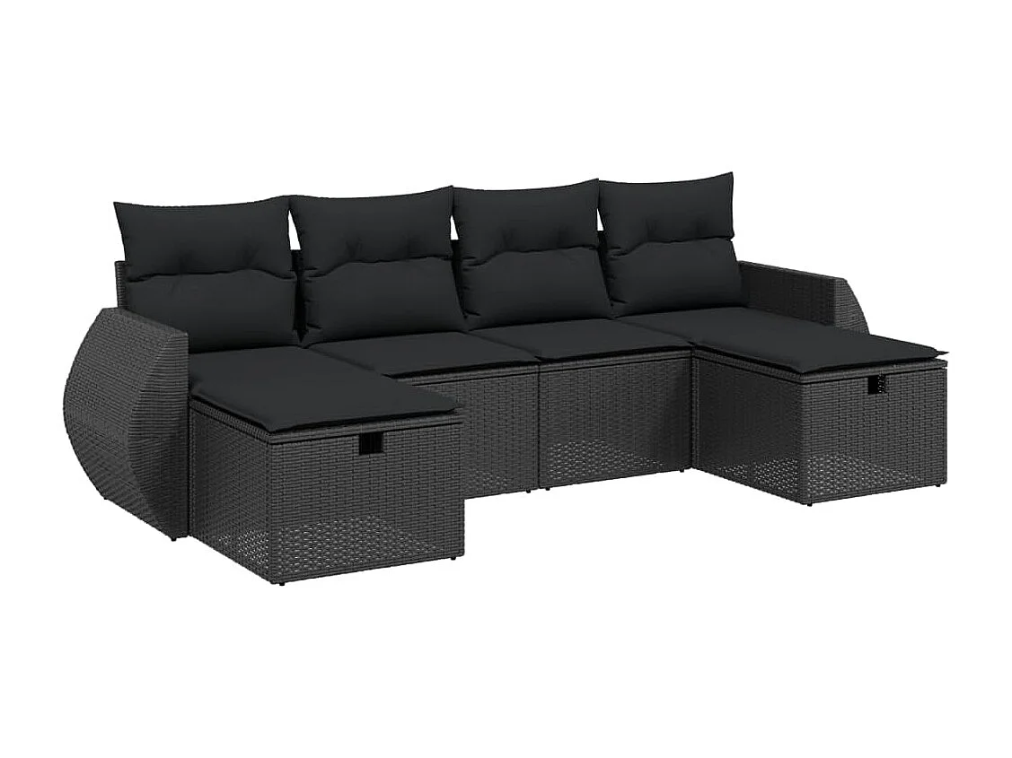 6-tlg. Garten-Sofagarnitur mit Kissen Schwarz Poly Rattan