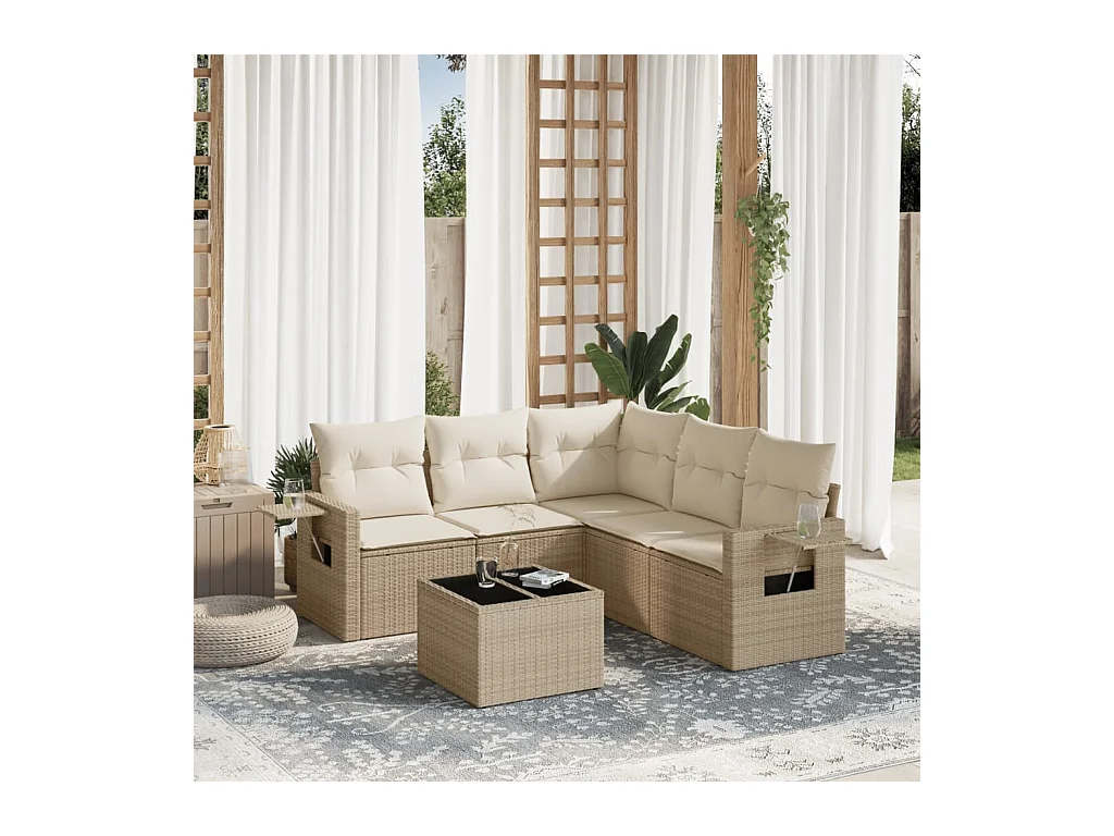 Salon de jardin avec coussins 6 pcs beige résine tressée