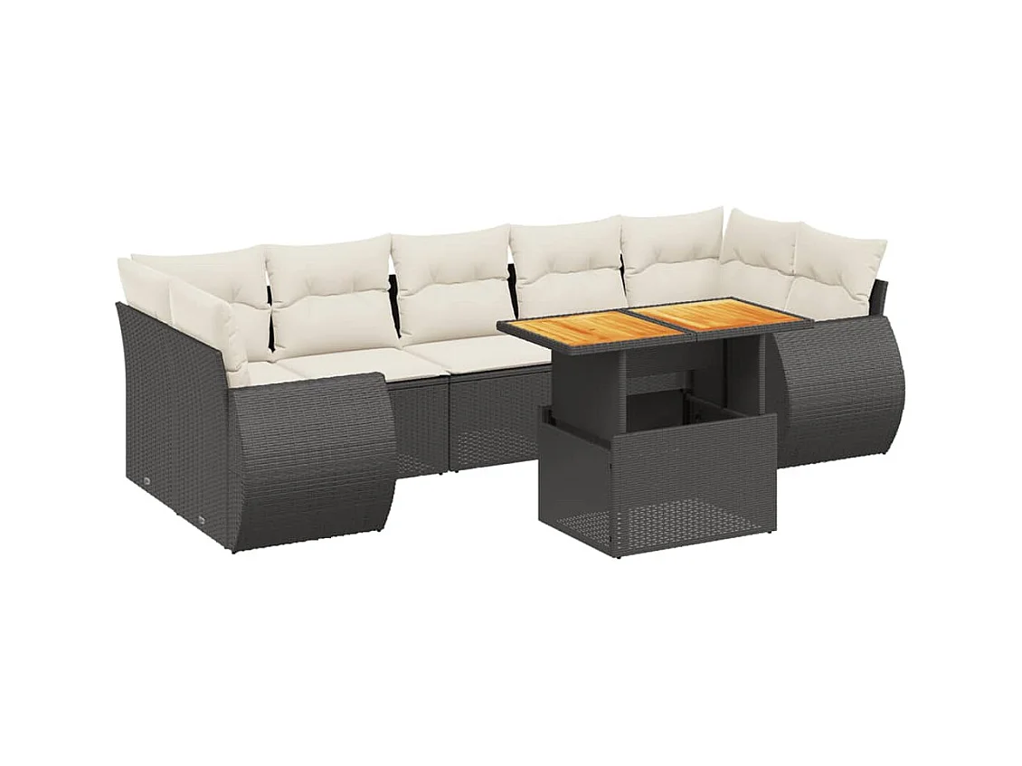 Salon de jardin 8 pcs avec coussins noir résine tressée